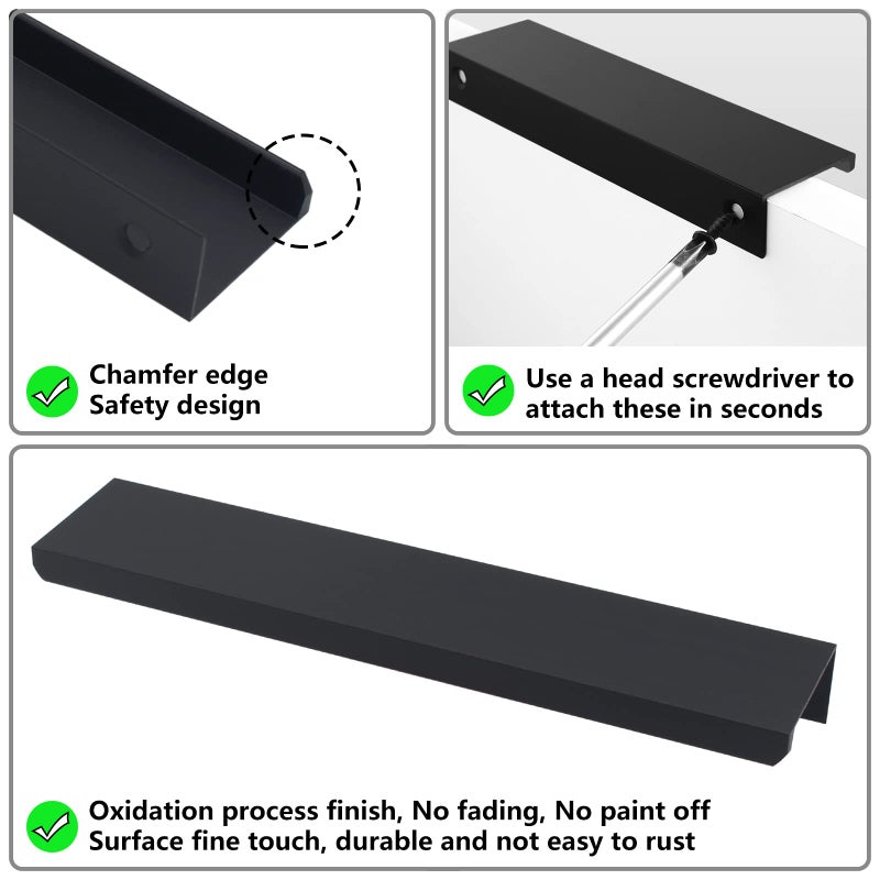 HANIHUA 10 Pack Black Cabinet Handles Modern Finger Edge Pulls for Cabinets 6""/150mm Length, Matte Black Drawer Pulls Kitchen Tabs Pull Hardware Aluminum - Image 2